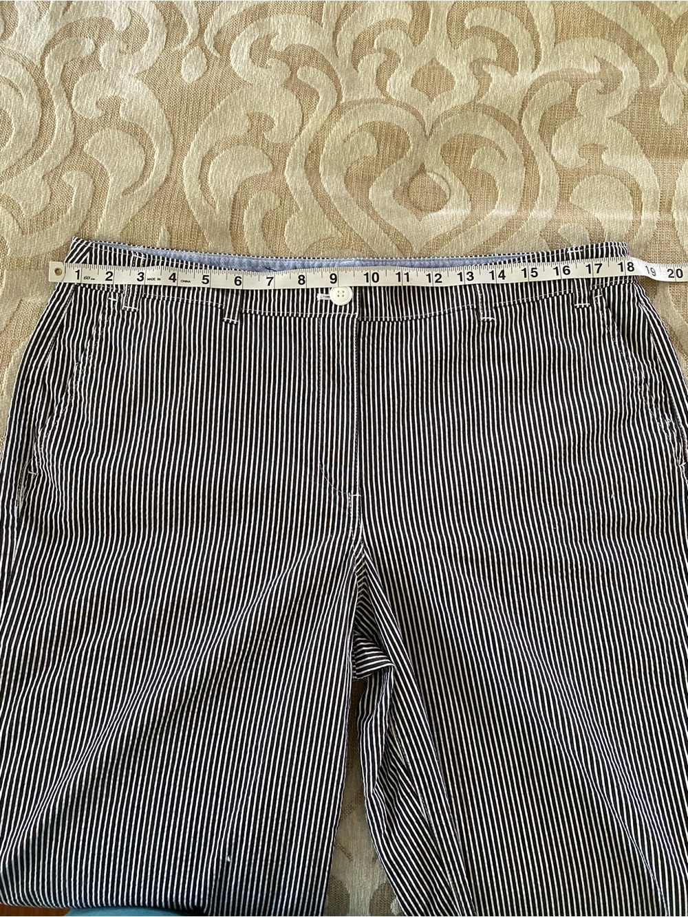 Talbots The Deck Pant Size 12 Navy White Striped Wide Leg Crop Cotton - Picture 4 of 13